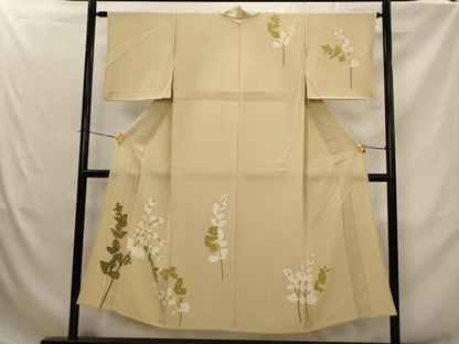 平和屋着物▽訪問着　単衣　草葉文　正絹　逸品　AABJ5173st