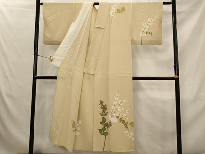 平和屋着物▽訪問着　単衣　草葉文　正絹　逸品　AABJ5173st