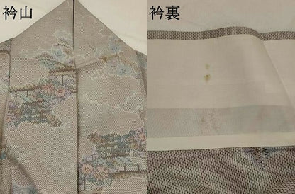 平和屋着物▽上質な紬　単衣　風景花文　正絹　逸品　AABJ5174st