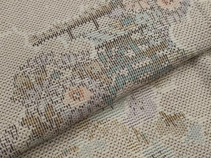 平和屋着物▽上質な紬　単衣　風景花文　正絹　逸品　AABJ5174st