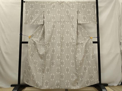 平和屋着物▽上質な紬　単衣　120亀甲　亀甲花文　正絹　逸品　AABJ5175st
