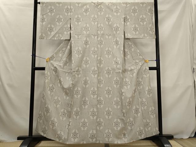 平和屋着物▽上質な紬　単衣　120亀甲　亀甲花文　正絹　逸品　AABJ5175st