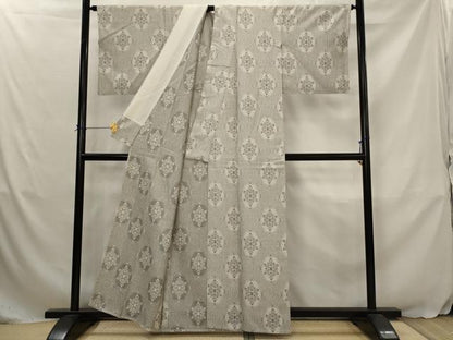 平和屋着物▽上質な紬　単衣　120亀甲　亀甲花文　正絹　逸品　AABJ5175st
