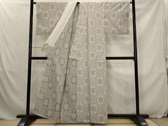 平和屋着物▽上質な紬　単衣　120亀甲　亀甲花文　正絹　逸品　AABJ5175st