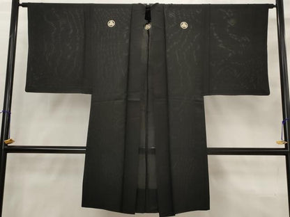 平和屋着物▽男性　黒紋付　羽織　スリーシーズン　春夏秋　塵除け　正絹　逸品　AABJ5178st