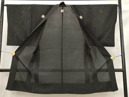 平和屋着物▽男性　黒紋付　羽織　スリーシーズン　春夏秋　塵除け　正絹　逸品　AABJ5178st