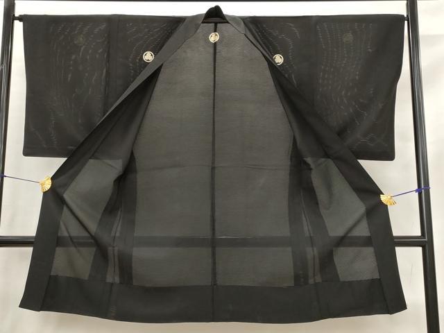 平和屋着物▽男性　黒紋付　羽織　スリーシーズン　春夏秋　塵除け　正絹　逸品　AABJ5178st