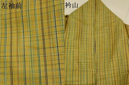 平和屋着物▽上質な紬　単衣　格子　正絹　逸品　AABJ5179st