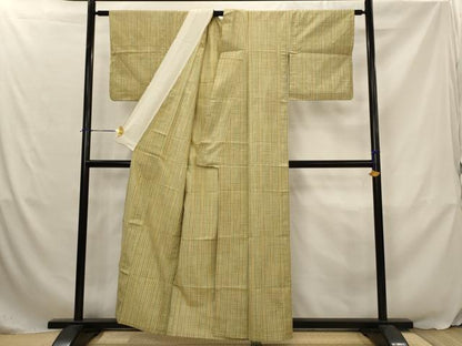 平和屋着物▽上質な紬　単衣　格子　正絹　逸品　AABJ5179st