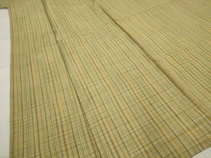 平和屋着物▽上質な紬　単衣　格子　正絹　逸品　AABJ5179st