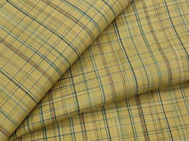 平和屋着物▽上質な紬　単衣　格子　正絹　逸品　AABJ5179st