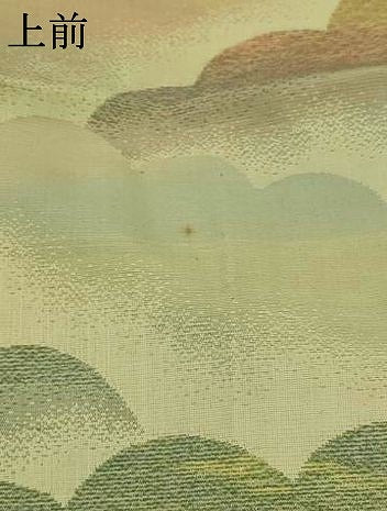平和屋着物▽お召　単衣　雲取り風景文　正絹　逸品　AABJ5180st