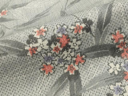 平和屋着物▽上質な紬　単衣　草花文　正絹　逸品　AABJ5182st