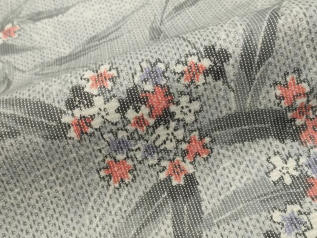 平和屋着物▽上質な紬　単衣　草花文　正絹　逸品　AABJ5182st