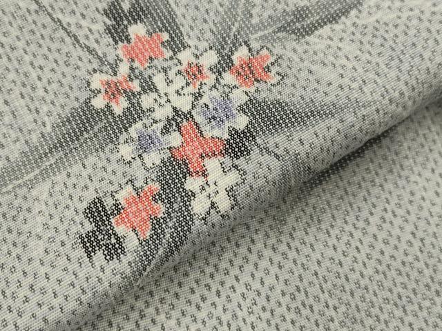 平和屋着物▽上質な紬　単衣　草花文　正絹　逸品　AABJ5182st