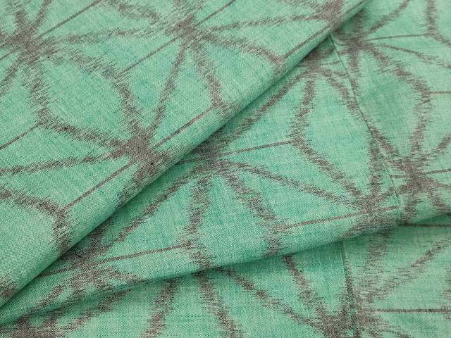 平和屋着物▽上質な紬　単衣　麻の葉文様　正絹　逸品　AABJ5183st