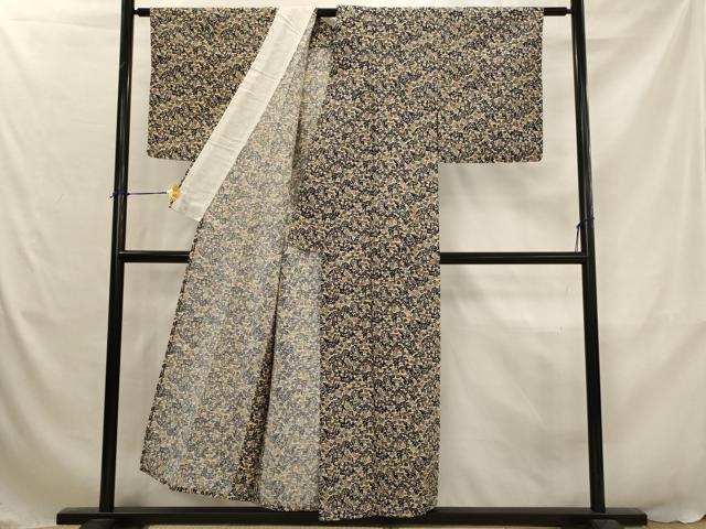 平和屋着物▽上質な小紋　単衣　型染め　枝花文　正絹　逸品　AABJ5184st