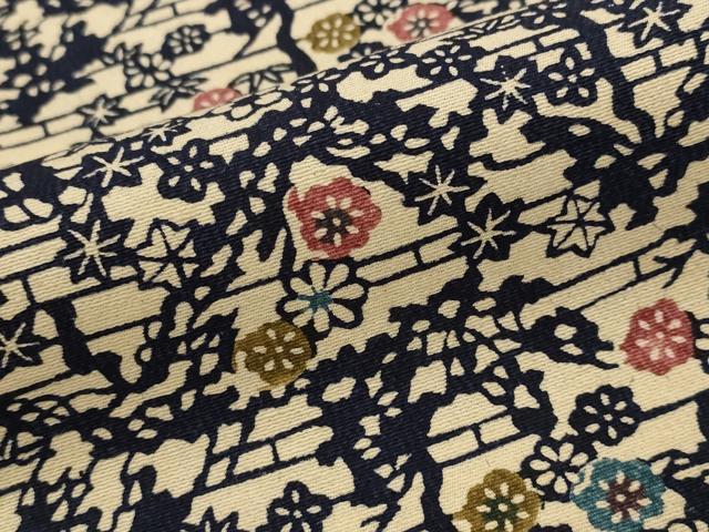 平和屋着物▽上質な小紋　単衣　型染め　枝花文　正絹　逸品　AABJ5184st
