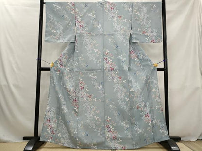 平和屋着物▽小紋　単衣　草花文　洗える着物　未使用　AABJ5190st