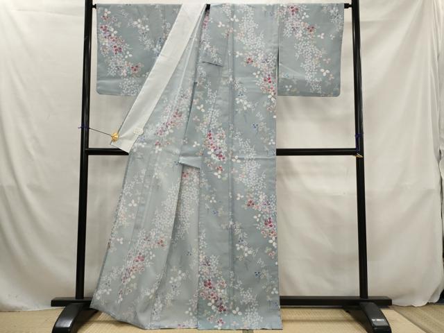 平和屋着物▽小紋　単衣　草花文　洗える着物　未使用　AABJ5190st