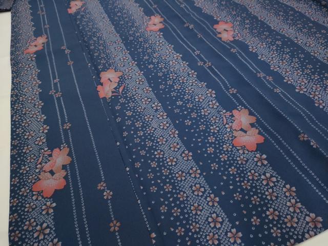 平和屋着物▽小紋　単衣　舞桜文　洗える着物　AABJ5191st
