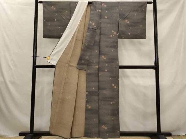 平和屋着物▽上質な小紋　単衣　舞桜文　正絹　逸品　AABJ5197st