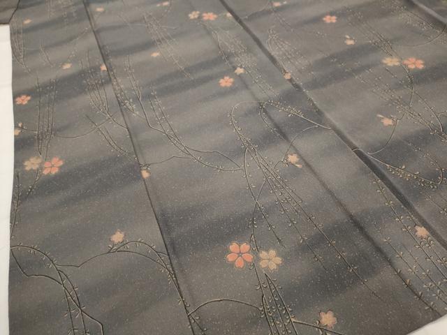 平和屋着物▽上質な小紋　単衣　舞桜文　正絹　逸品　AABJ5197st