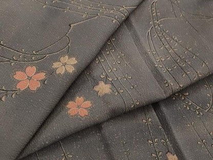 平和屋着物▽上質な小紋　単衣　舞桜文　正絹　逸品　AABJ5197st