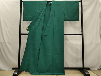 平和屋着物▽上質な色無地　単衣　花菱地紋　鉄色　正絹　逸品　AABJ5198st