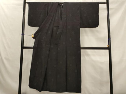 平和屋着物▽上質な紬　単衣　亀甲文様　正絹　逸品　AABJ5200st
