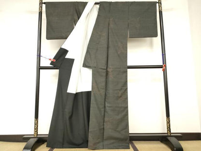 平和屋着物■本場大島紬　9マルキ　草木舞蝶文　正絹　逸品　AABJ5211br