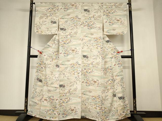 平和屋着物■上質な小紋　笠松風景吉祥花文　正絹　逸品　AABJ5213br