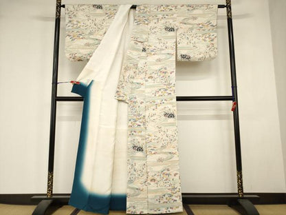 平和屋着物■上質な小紋　笠松風景吉祥花文　正絹　逸品　AABJ5213br