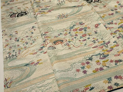 平和屋着物■上質な小紋　笠松風景吉祥花文　正絹　逸品　AABJ5213br