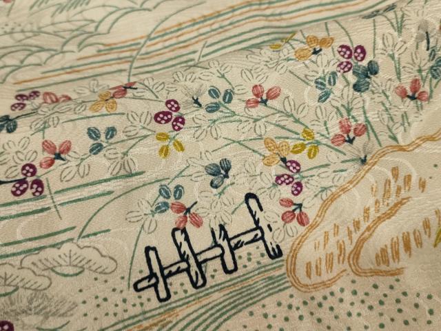 平和屋着物■上質な小紋　笠松風景吉祥花文　正絹　逸品　AABJ5213br