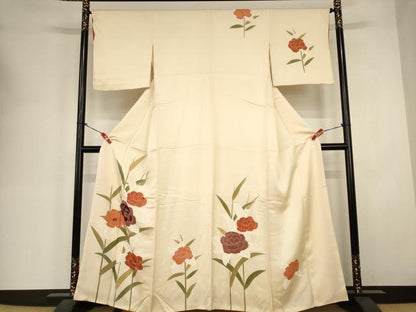 平和屋着物■訪問着　刺繍　草花文　正絹　逸品　AABJ5215br
