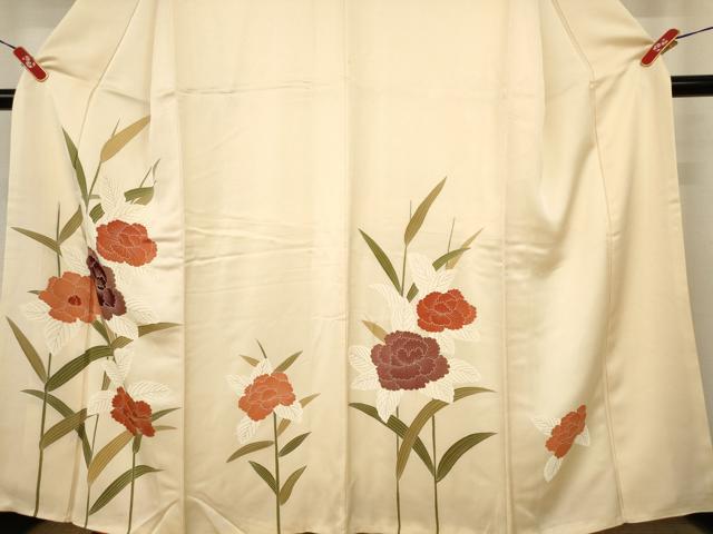 平和屋着物■訪問着　刺繍　草花文　正絹　逸品　AABJ5215br