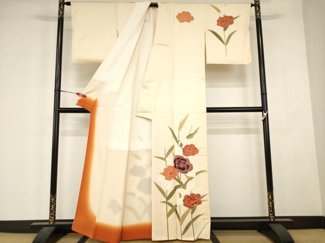 平和屋着物■訪問着　刺繍　草花文　正絹　逸品　AABJ5215br
