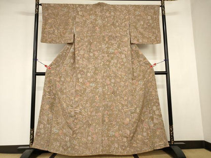平和屋着物■上質な小紋　更紗花文　鬼しぼ縮緬　正絹　逸品　AABJ5224br