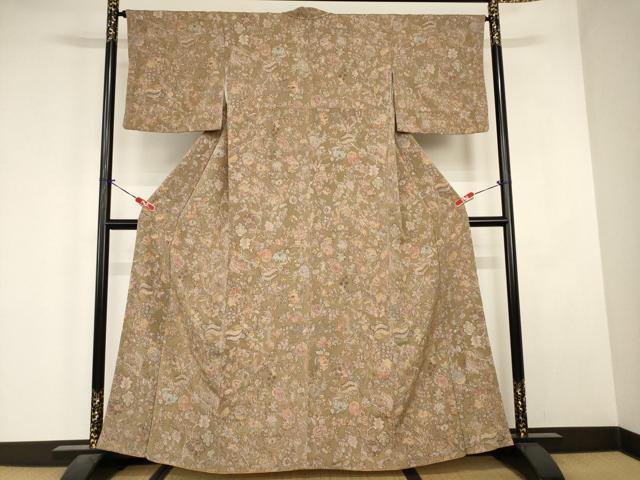 平和屋着物■上質な小紋　更紗花文　鬼しぼ縮緬　正絹　逸品　AABJ5224br
