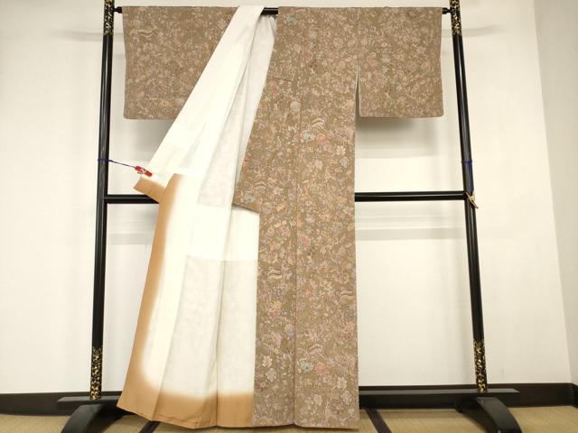 平和屋着物■上質な小紋　更紗花文　鬼しぼ縮緬　正絹　逸品　AABJ5224br