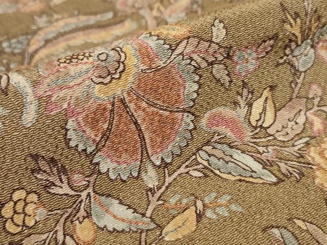 平和屋着物■上質な小紋　更紗花文　鬼しぼ縮緬　正絹　逸品　AABJ5224br