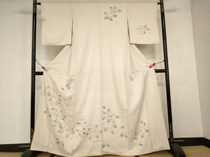 平和屋着物■訪問着　手描き　絞り　椿文　正絹　逸品　AABJ5225br