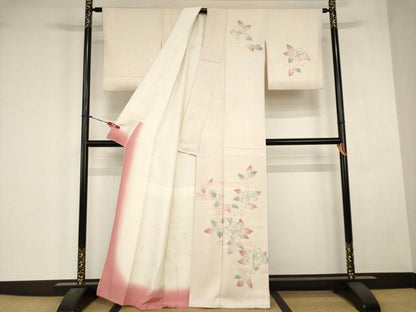 平和屋着物■訪問着　手描き　絞り　椿文　正絹　逸品　AABJ5225br