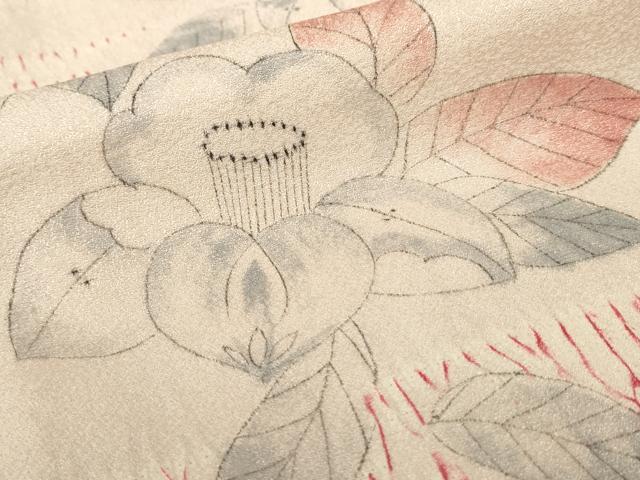平和屋着物■訪問着　手描き　絞り　椿文　正絹　逸品　AABJ5225br