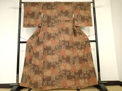 平和屋着物■上質な小紋　格子　舞桜文　正絹　逸品　AABJ5227br