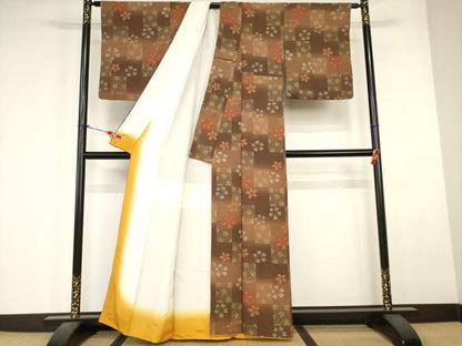 平和屋着物■上質な小紋　格子　舞桜文　正絹　逸品　AABJ5227br
