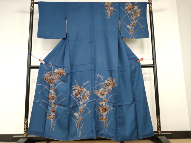 平和屋着物■訪問着　刺繍　草花文　正絹　逸品　AABJ5232br