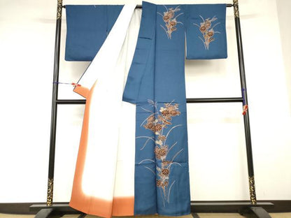 平和屋着物■訪問着　刺繍　草花文　正絹　逸品　AABJ5232br