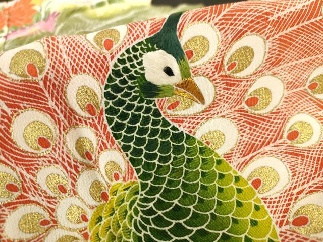 平和屋着物■豪華黒留袖　刺繍　雲取り孔雀花文　金彩　金糸　正絹　逸品　AABJ5233br